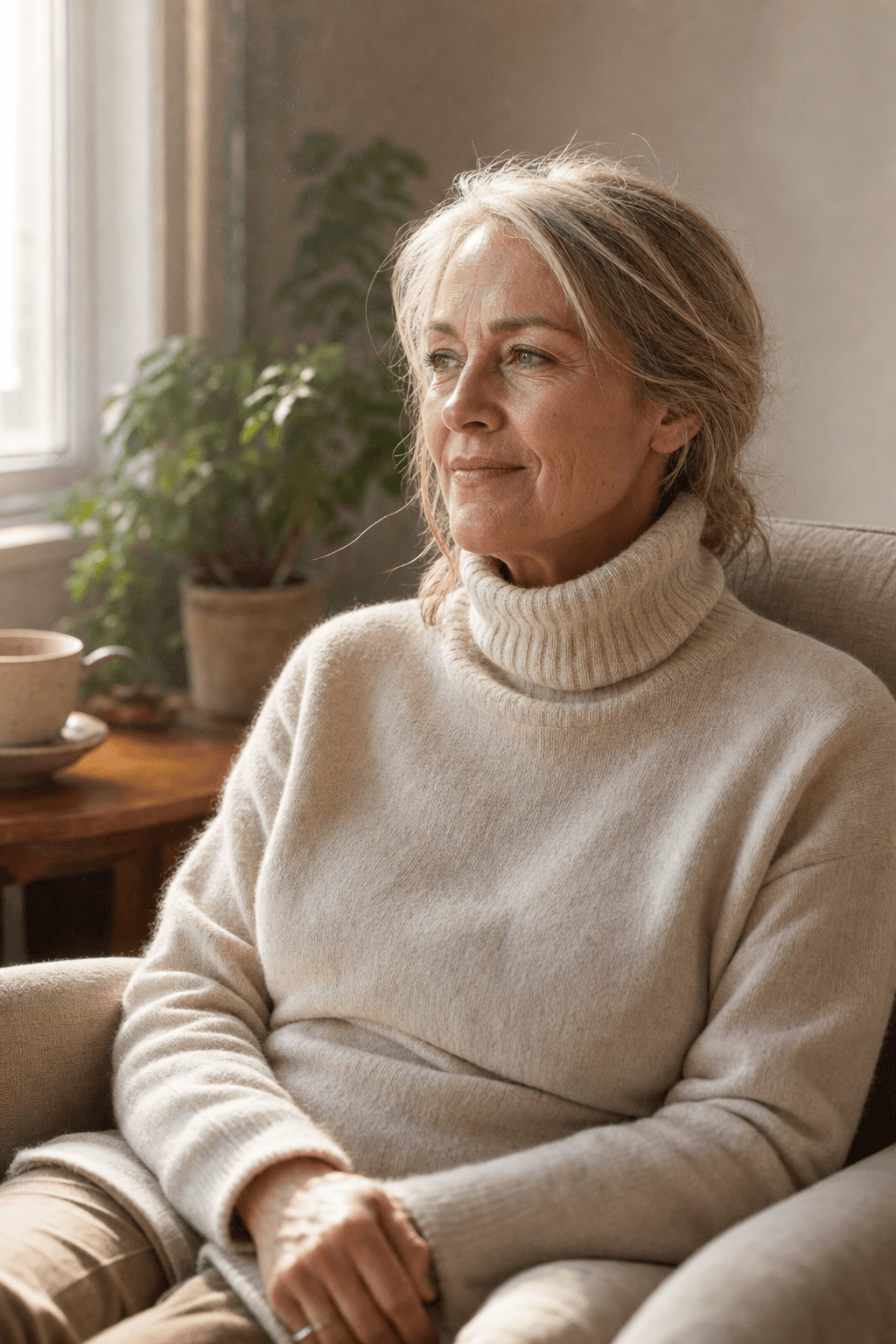 A calm, contemplative portrait in soft window light