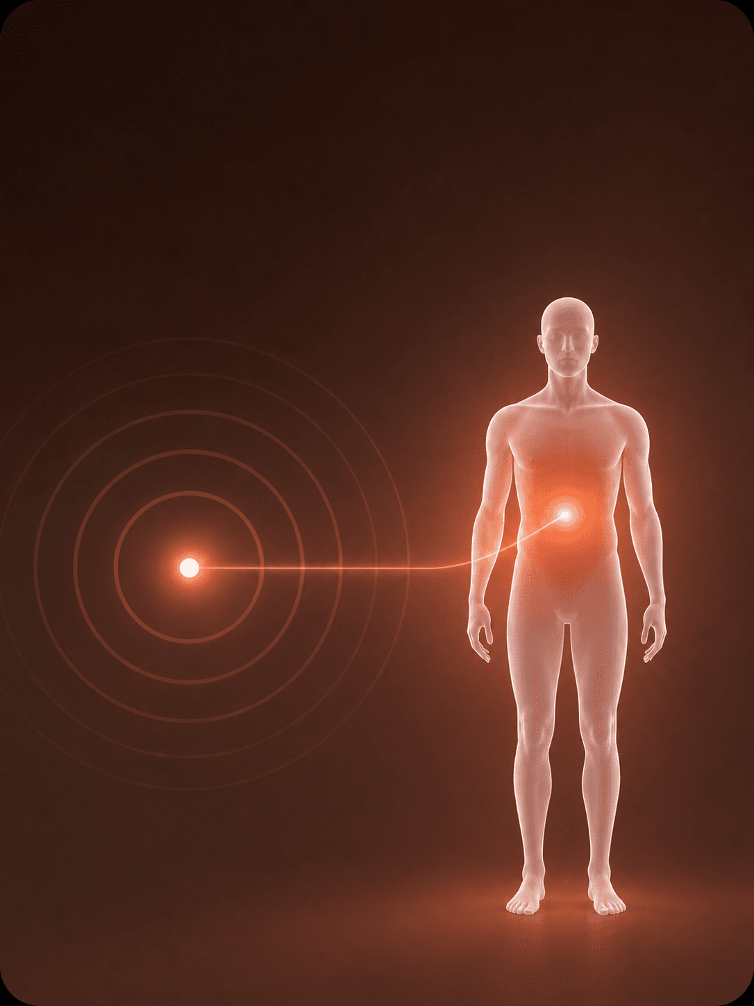 Body silhouette with a glowing cancer signal origin